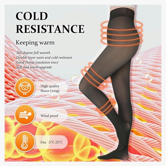 Fake Translucent Fleece Lined Black Pantyhose - Picture 6 of 8